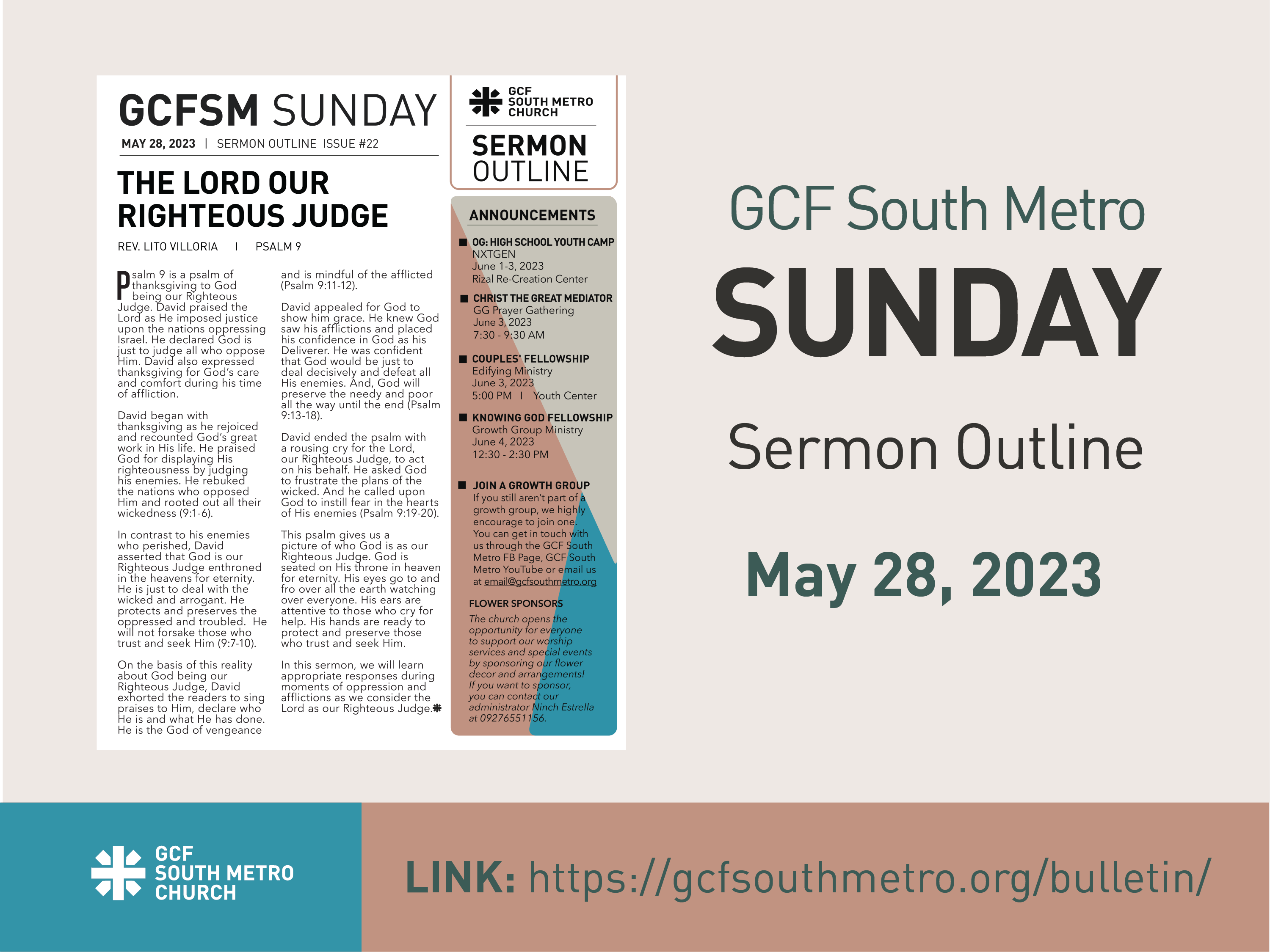 Sunday Bulletin – Sermon Outline, May 28, 2023