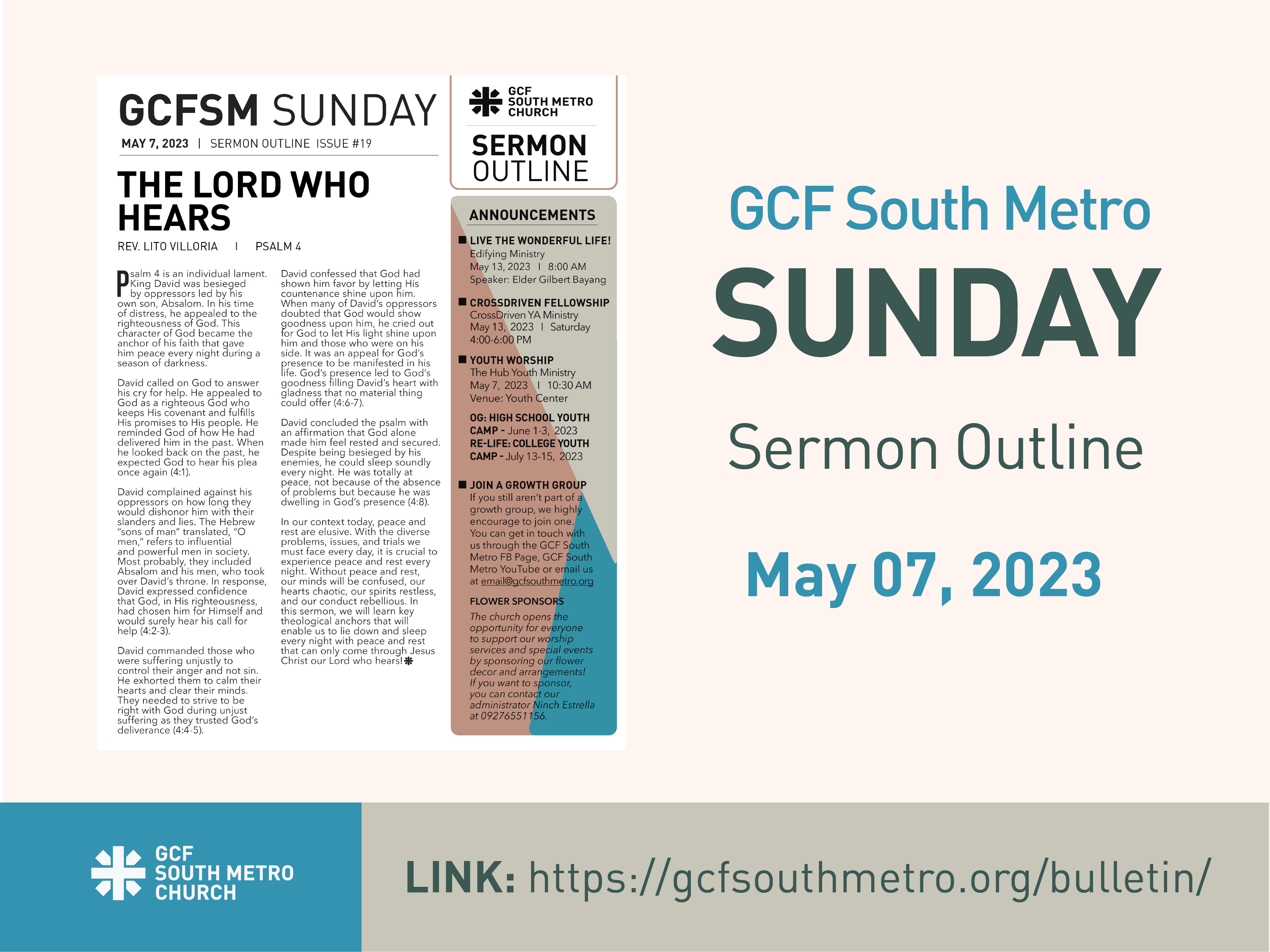 Sunday Bulletin – Sermon Outline, May 7, 2023