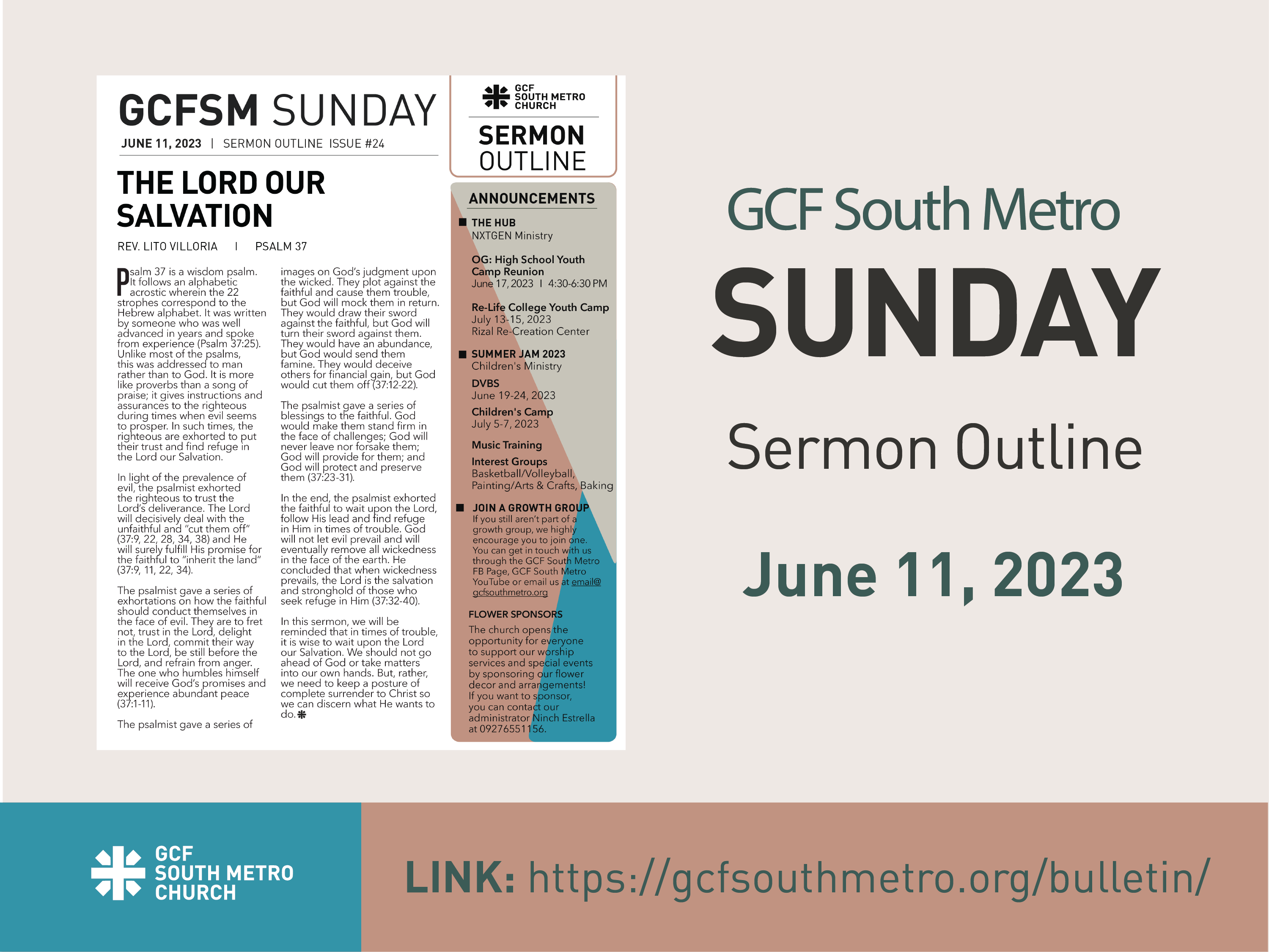 Sunday Bulletin – Sermon Outline, June 11, 2023