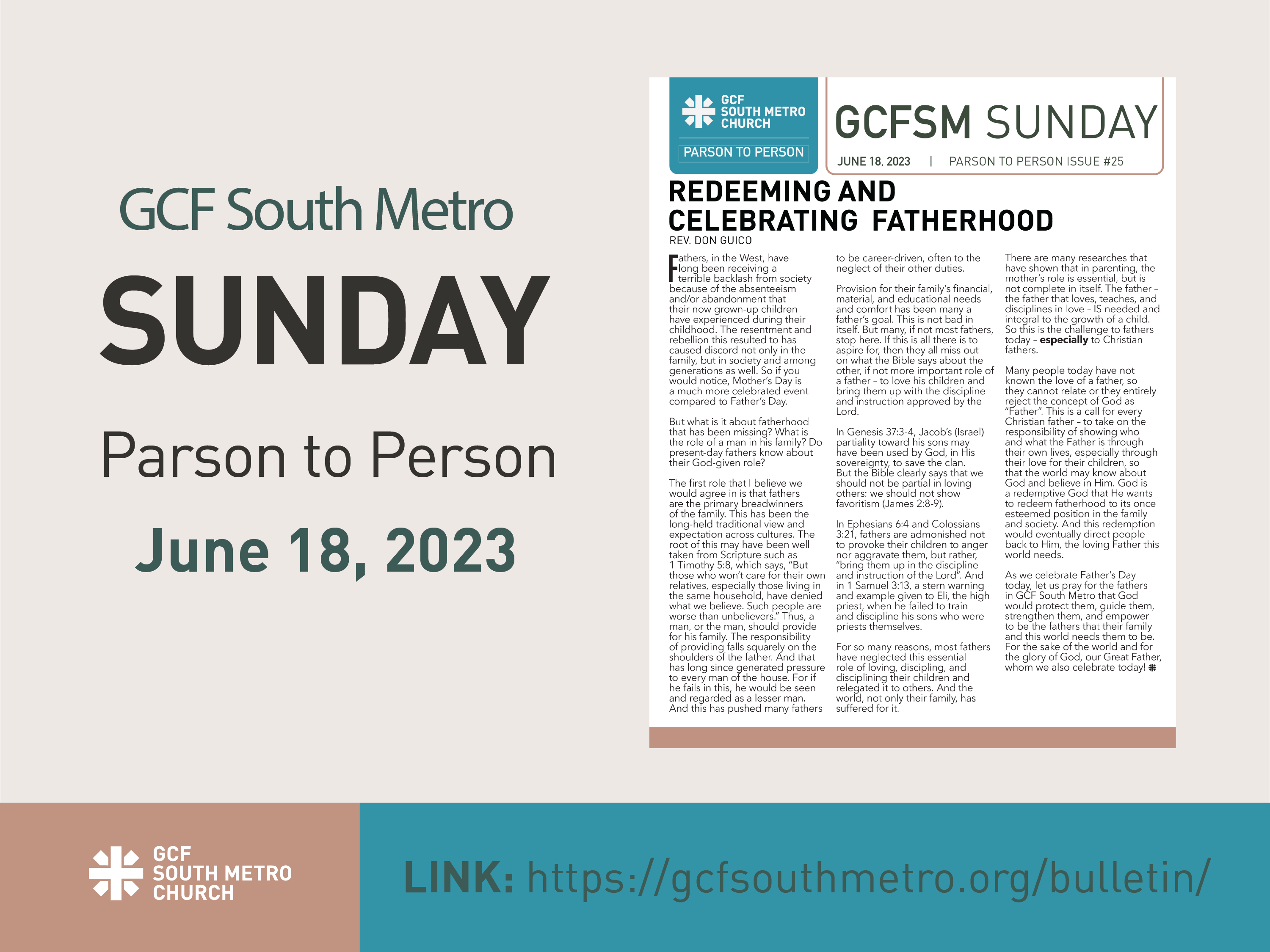 Sunday Bulletin – Parson to Person, June 18, 2023