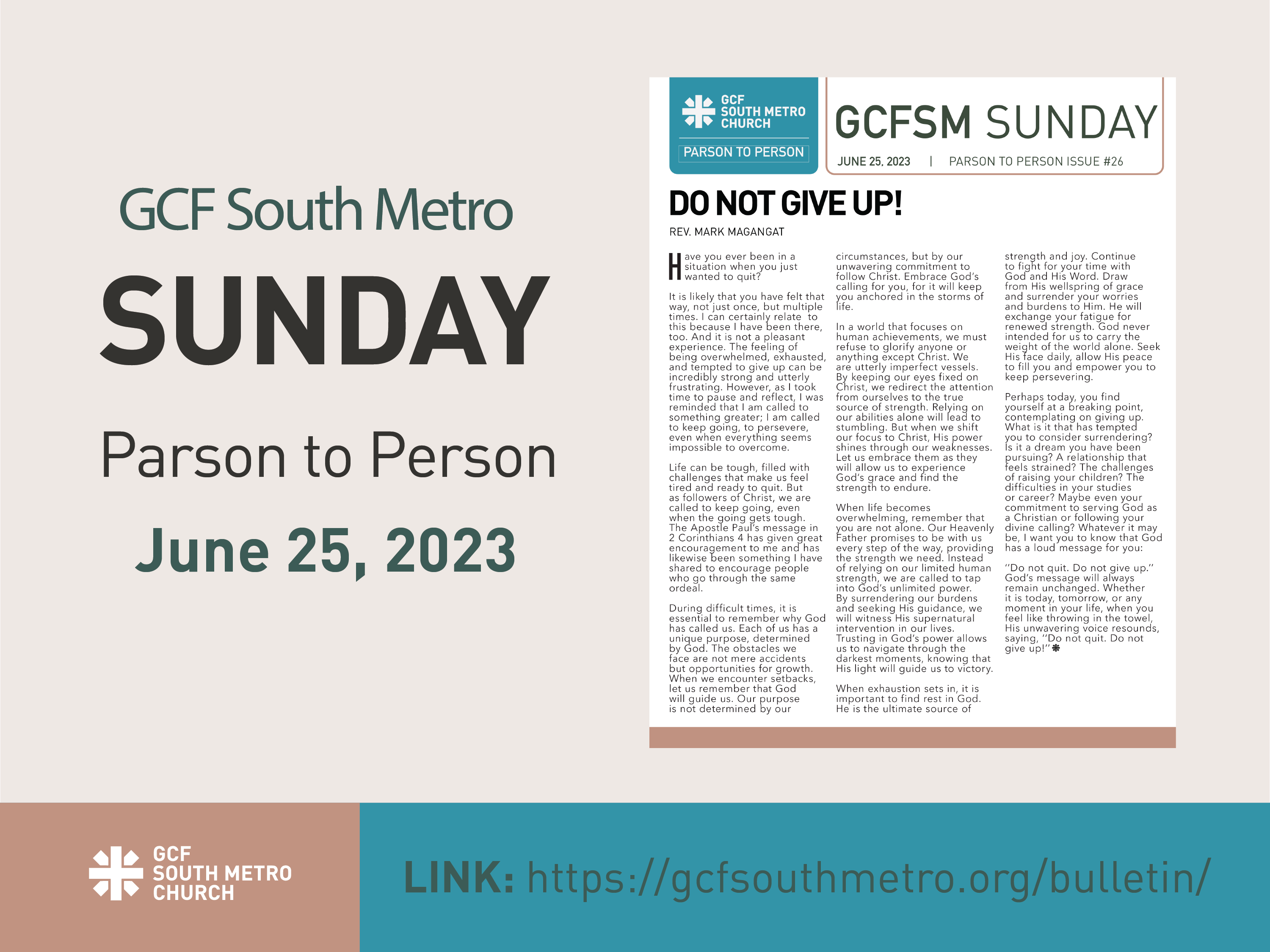 Sunday Bulletin – Parson to Person, June 25, 2023