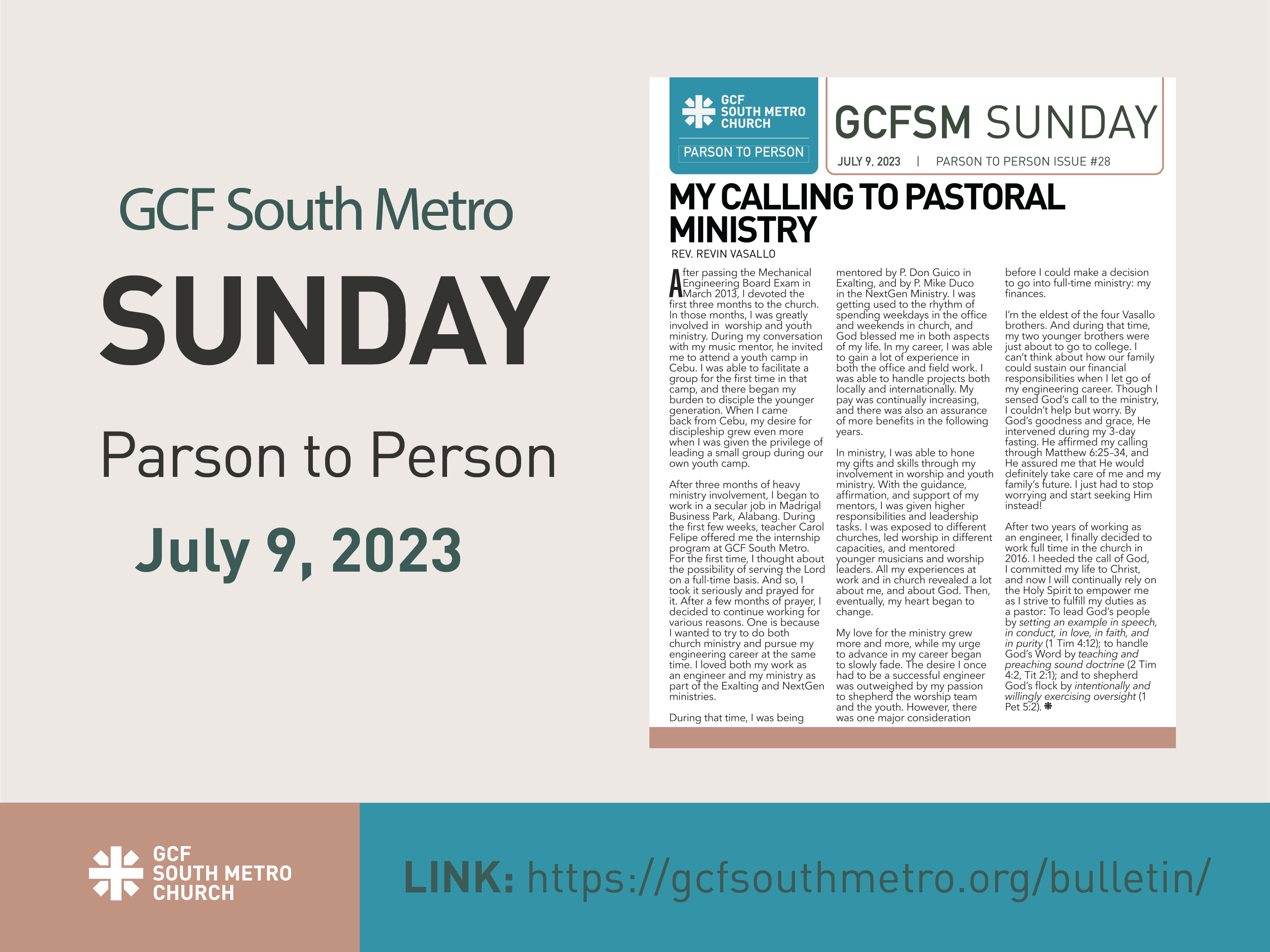 Sunday Bulletin – Parson to Person, July 9, 2023