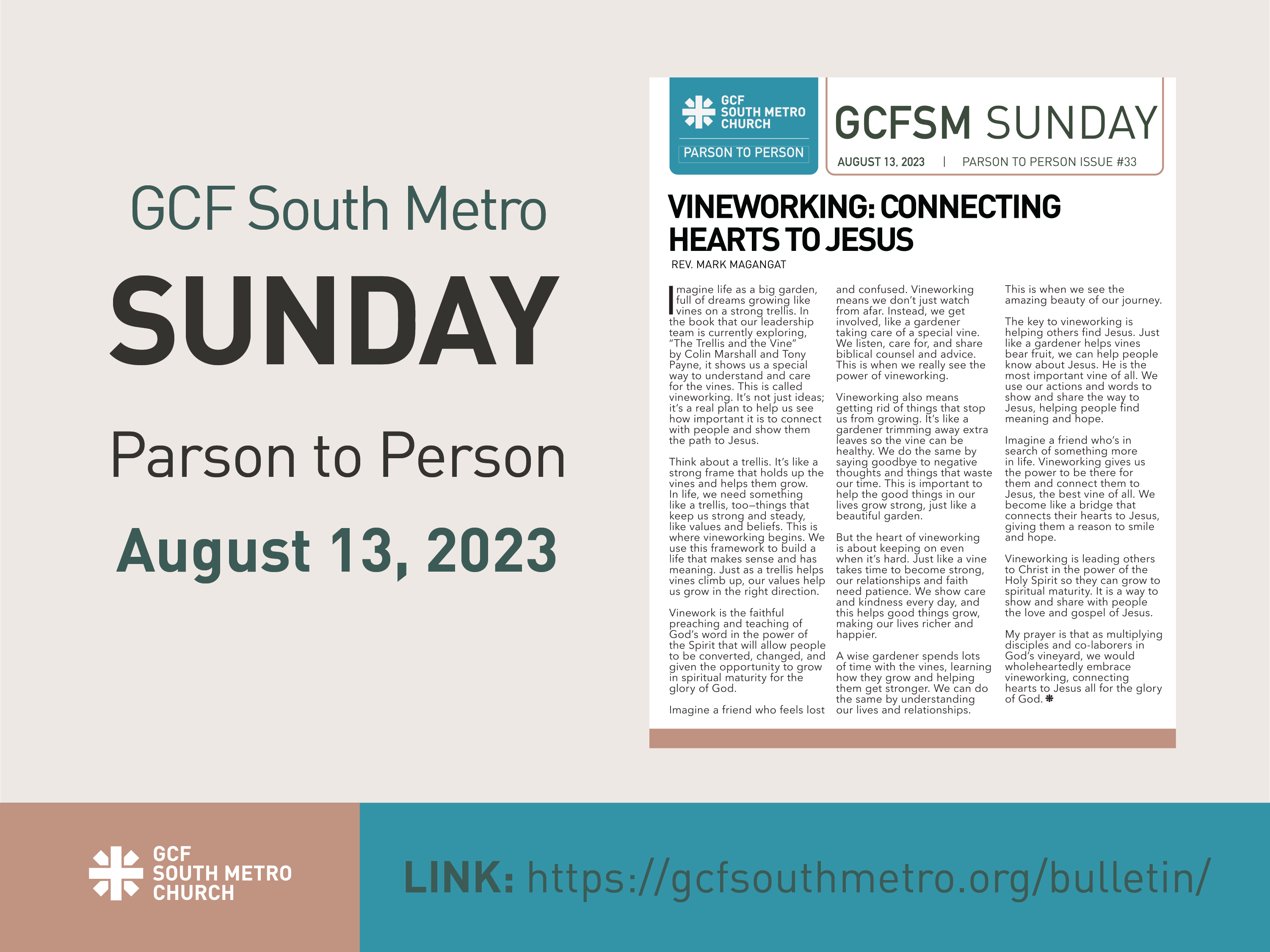 Sunday Bulletin – Parson to Person, August 13, 2023