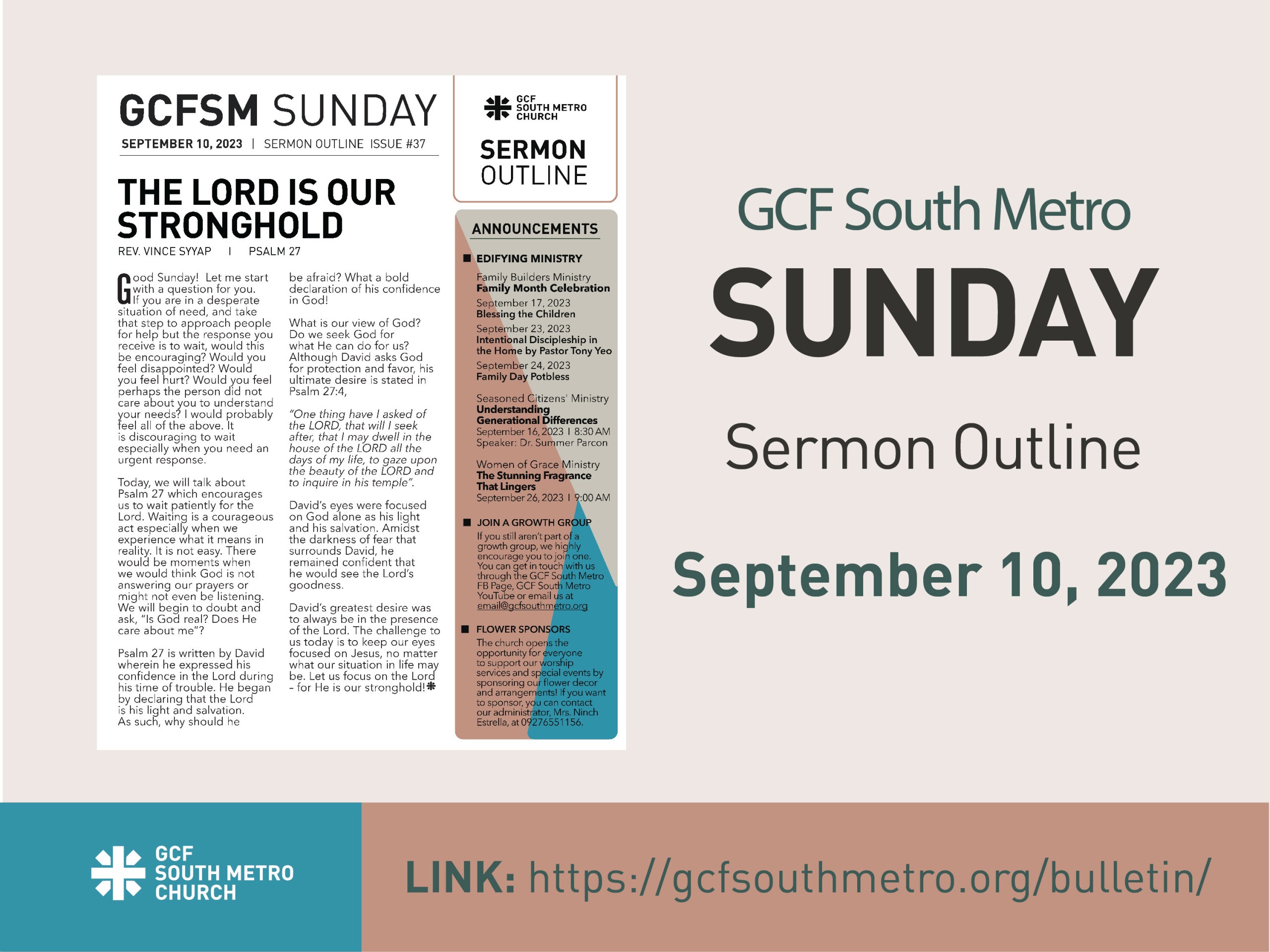Sunday Bulletin – Sermon Outline, September 10, 2023