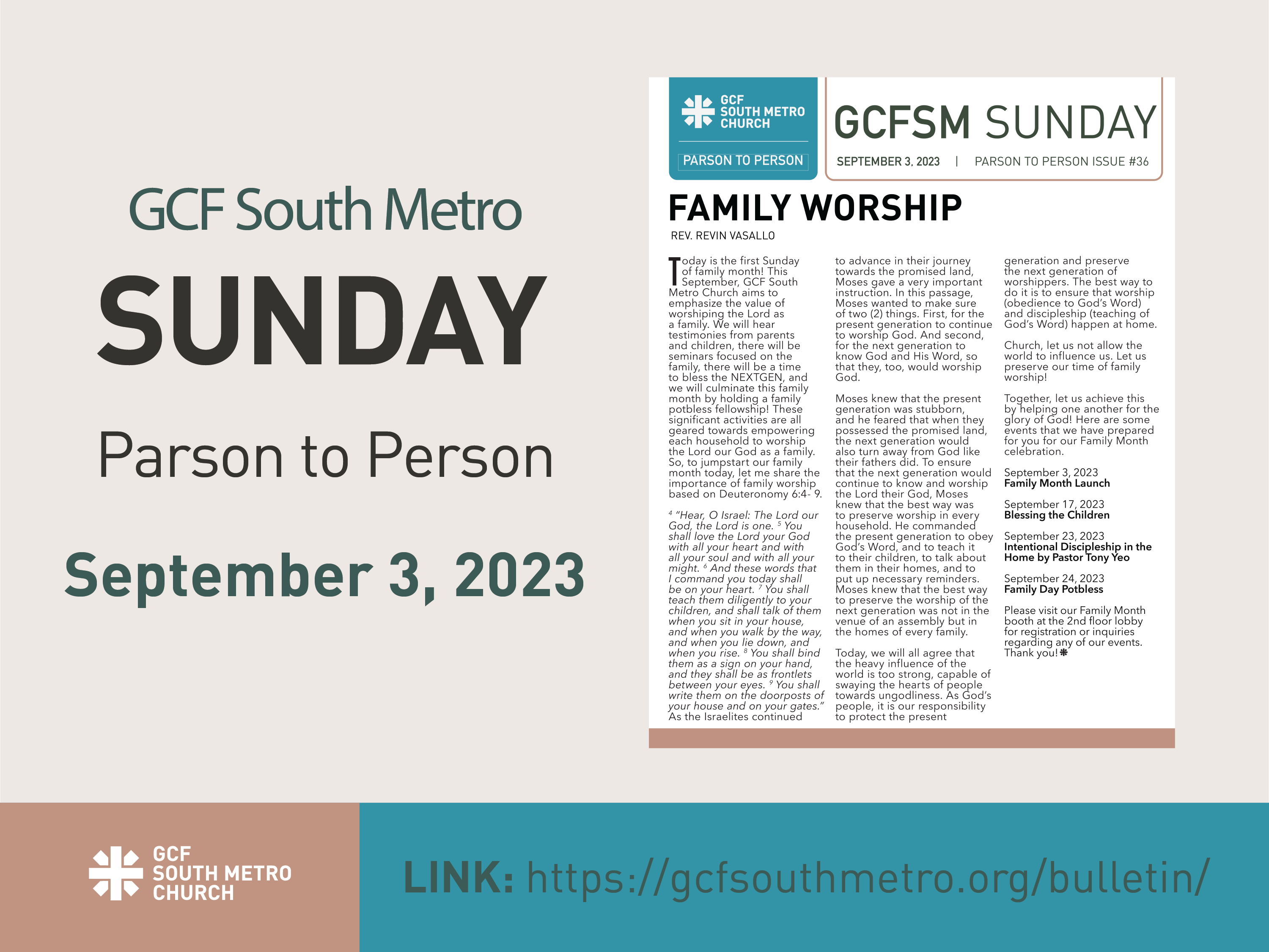 Sunday Bulletin – Parson to Person, September 3, 2023