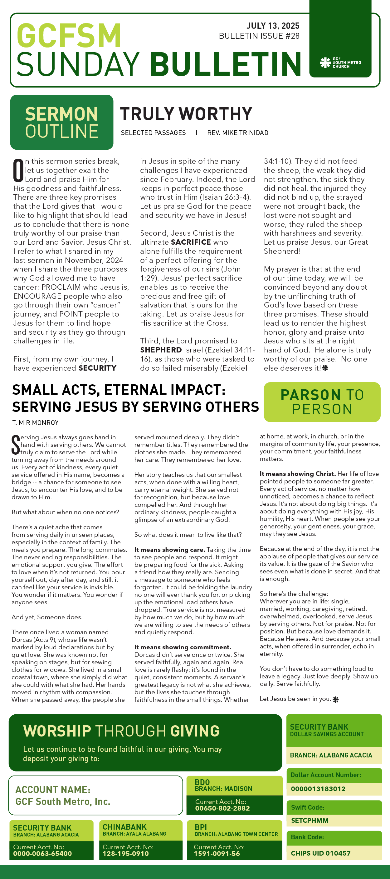 GCFSM Sunday Bulletin July 13, 2025