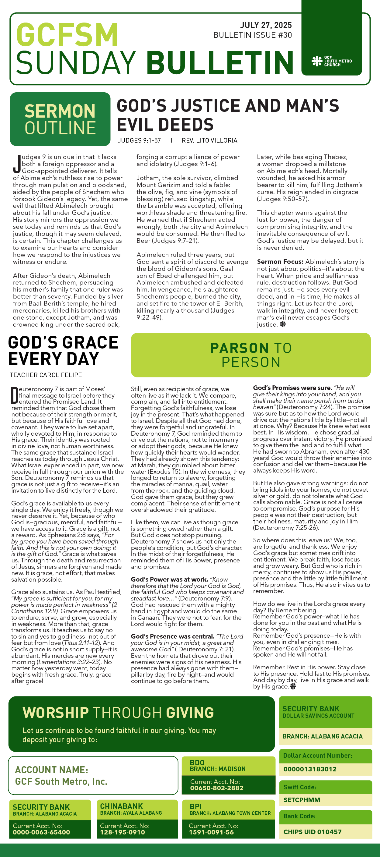 GCFSM Sunday Bulletin July 27, 2025