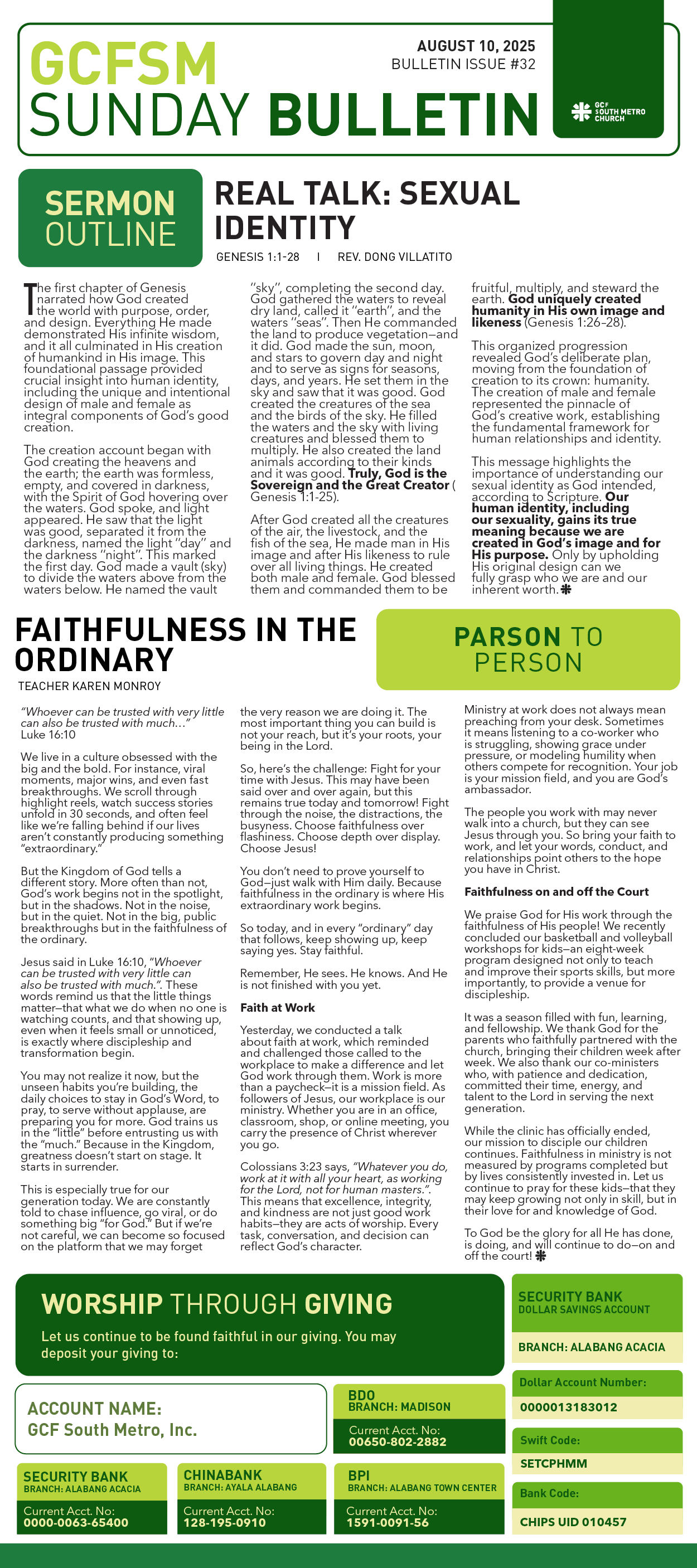 GCFSM Sunday Bulletin August 10, 2025