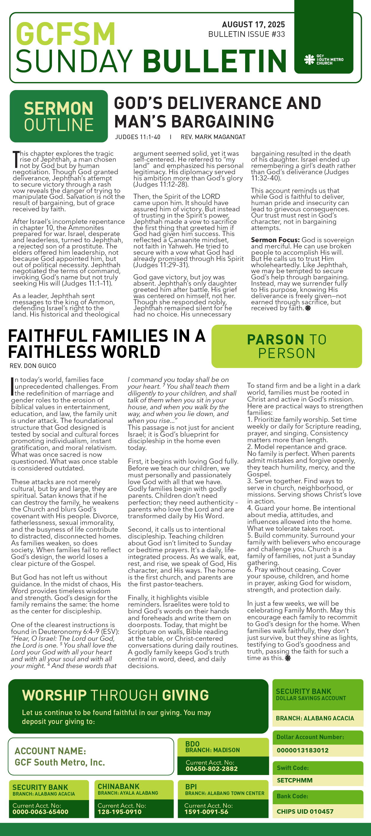 GCFSM Sunday Bulletin August 17, 2025