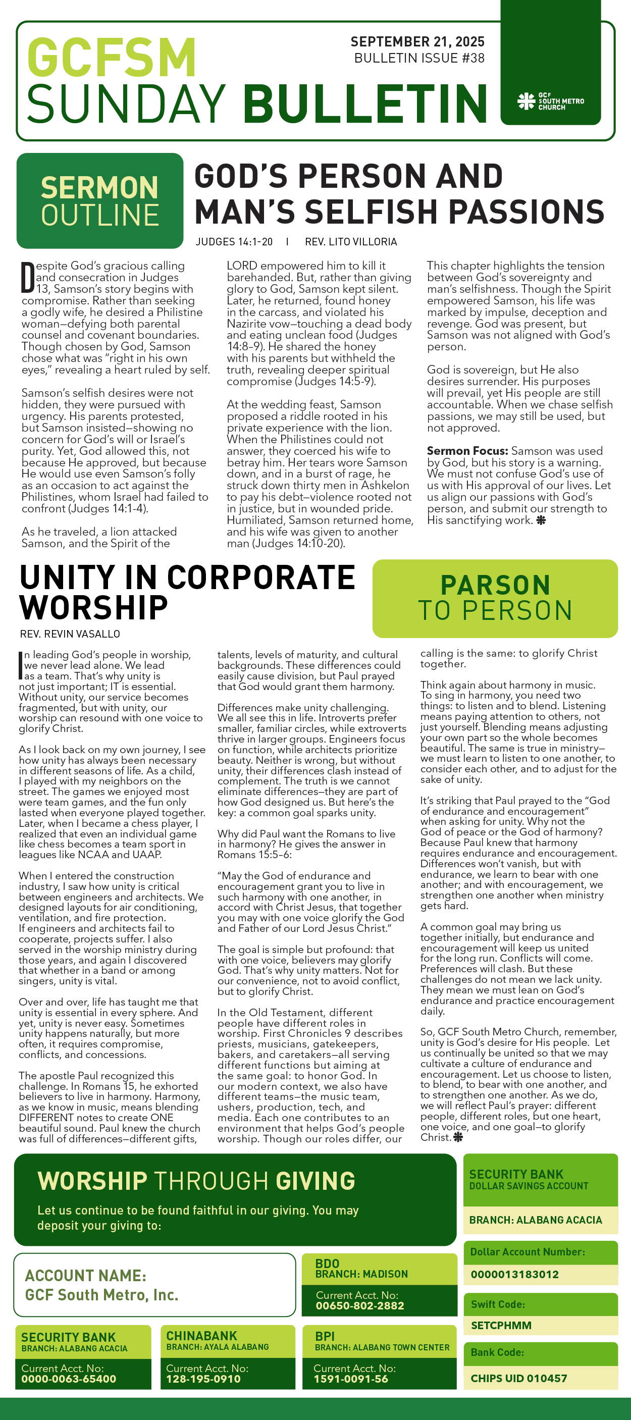 GCFSM Sunday Bulletin September 21, 2025