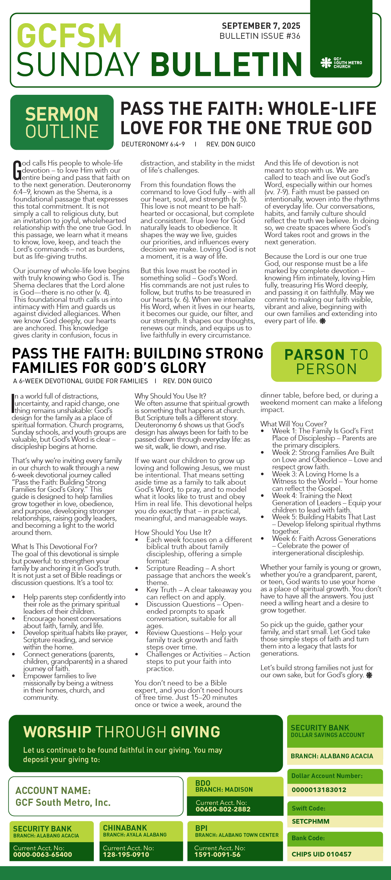 GCFSM Sunday Bulletin September 7, 2025