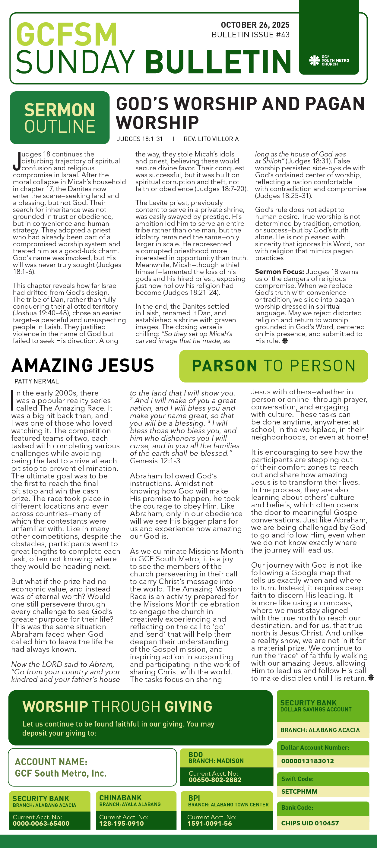 GCFSM Sunday Bulletin October 26, 2025