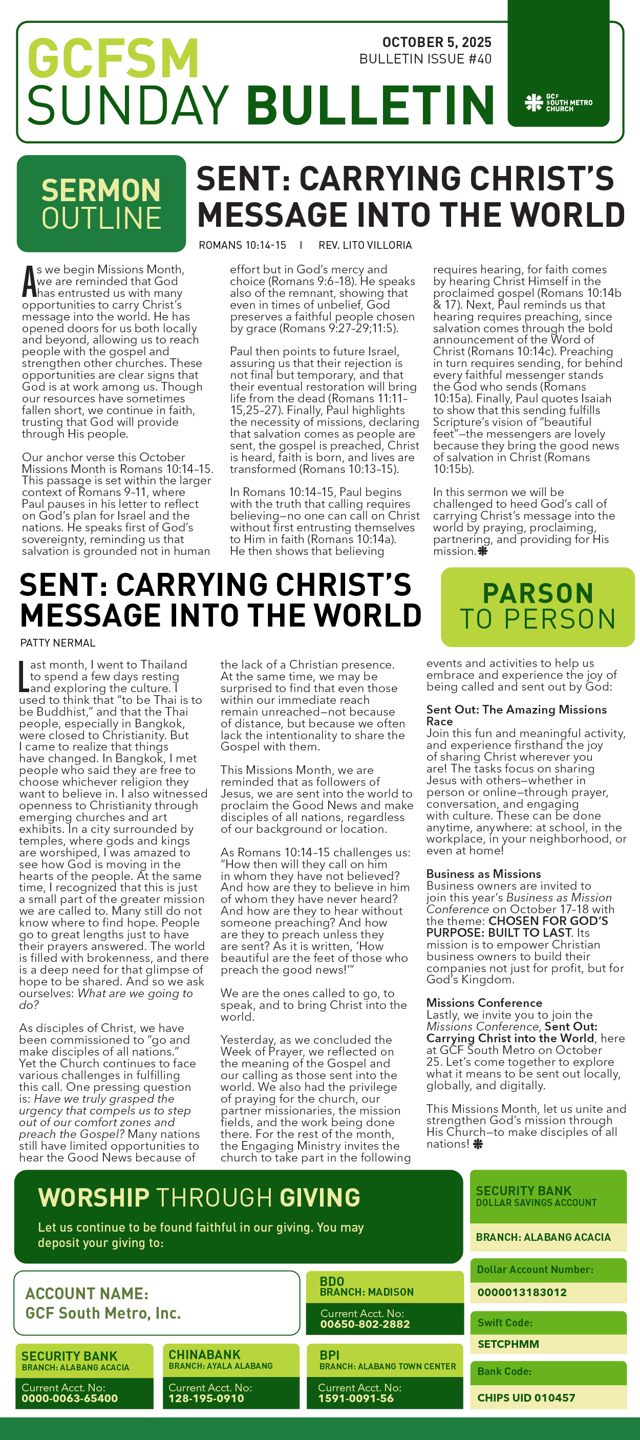 GCFSM Sunday Bulletin October 5, 2025