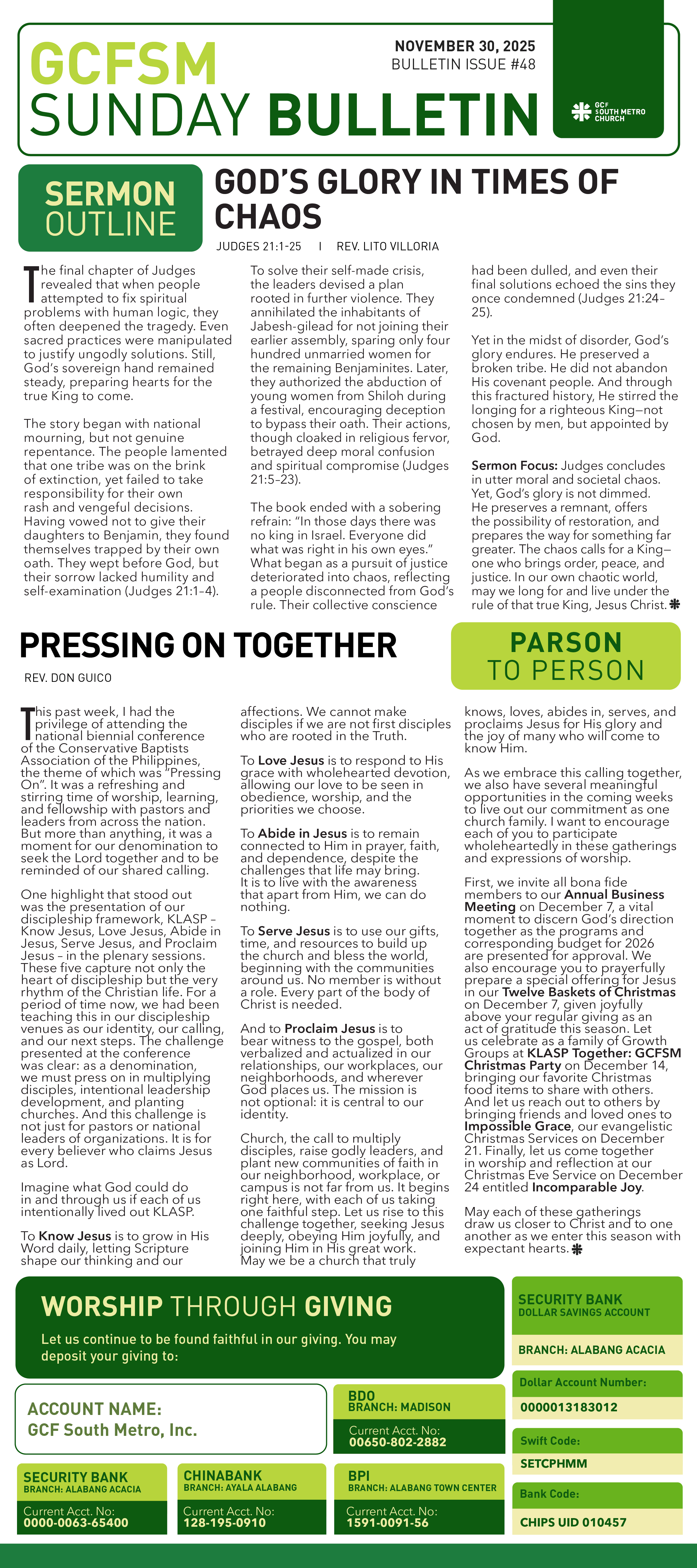 GCFSM Sunday Bulletin November 30, 2025