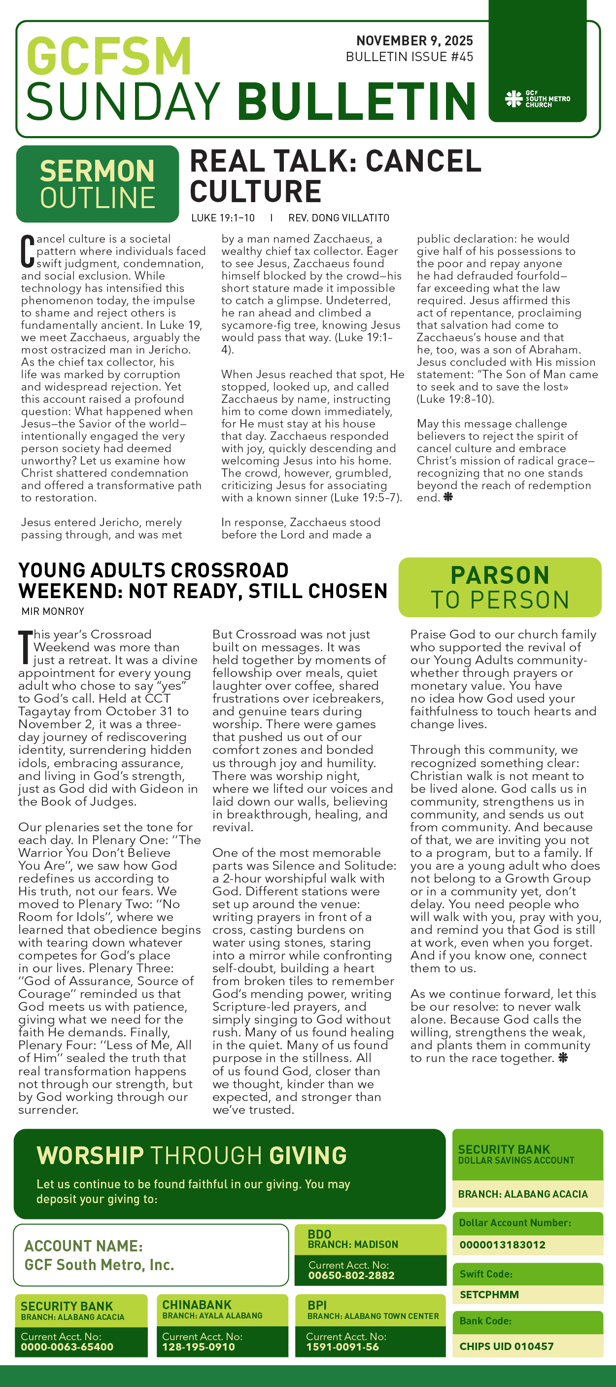 GCFSM Sunday Bulletin November 9, 2025