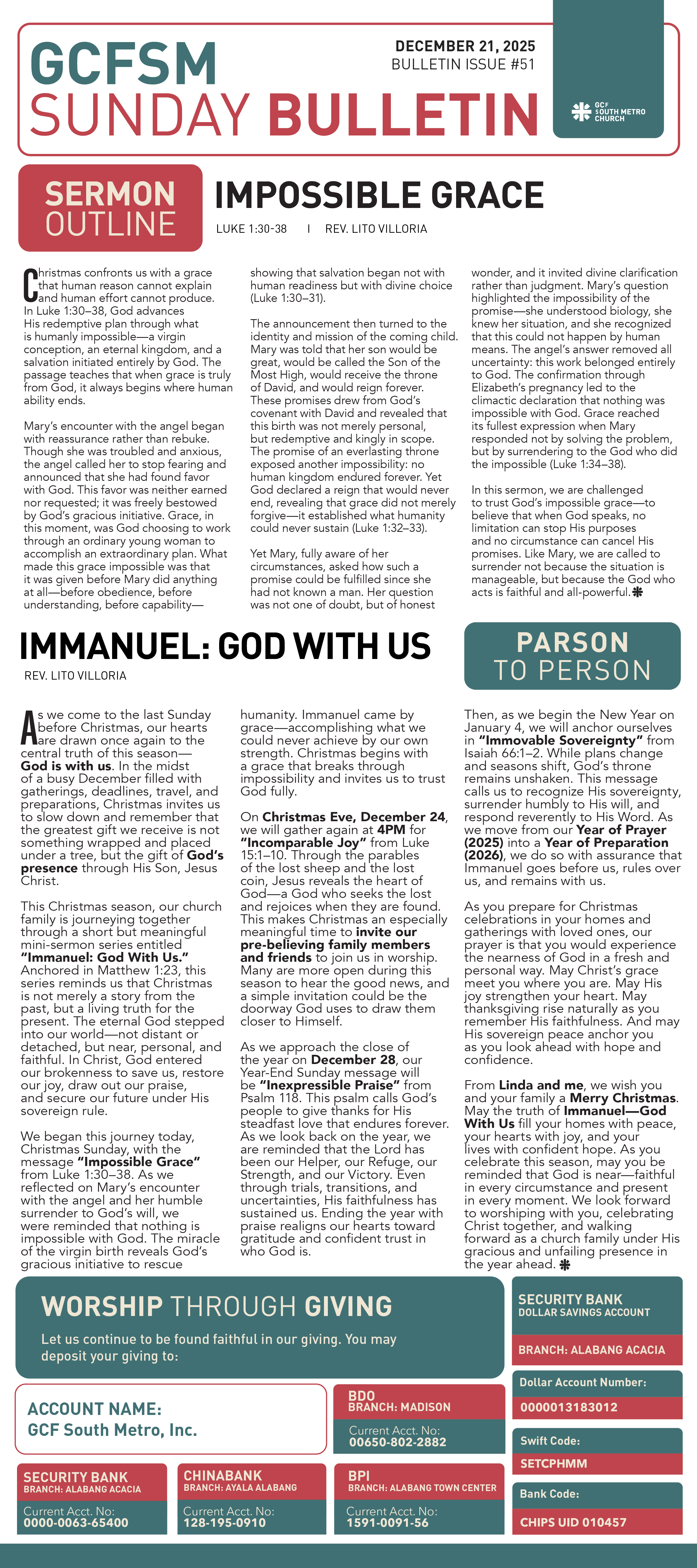 GCFSM Sunday Bulletin December 21, 2025