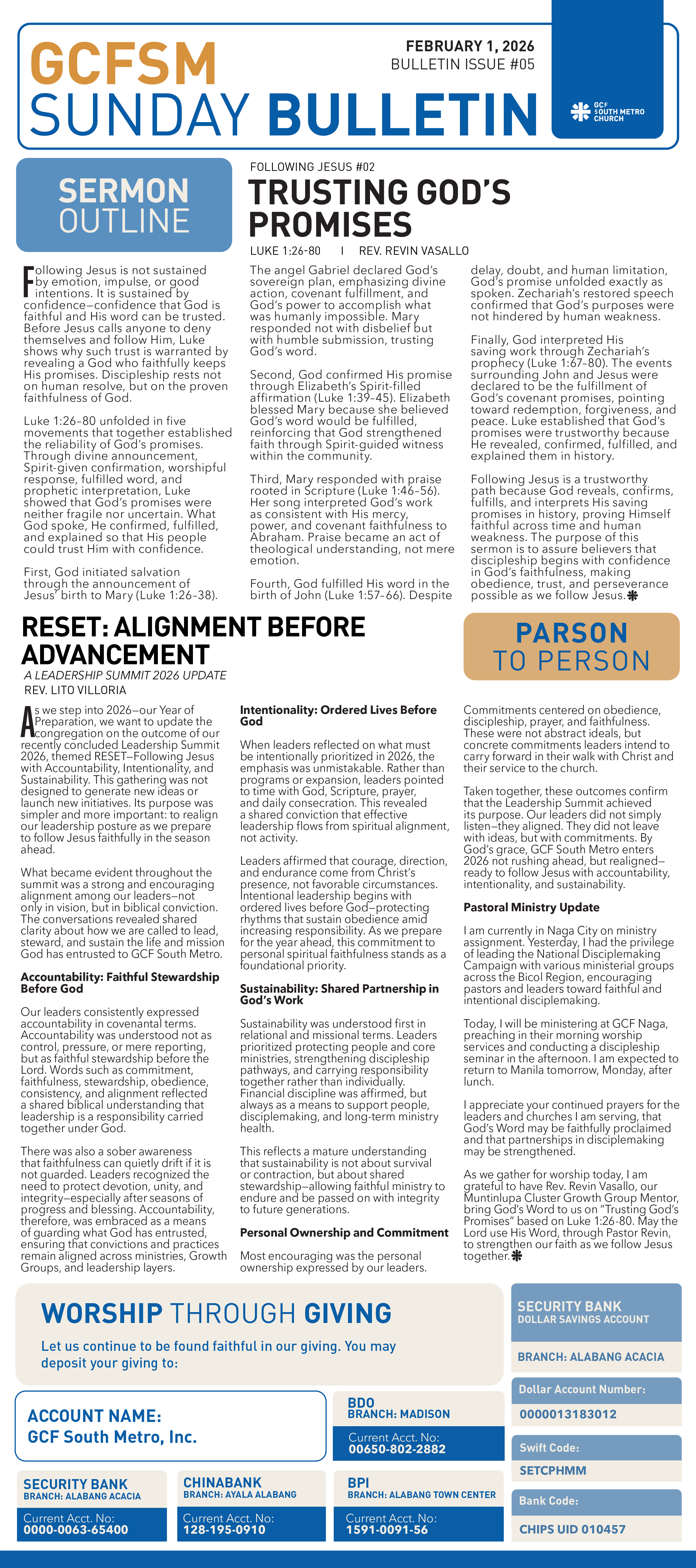 GCFSM Sunday Bulletin February 1, 2026