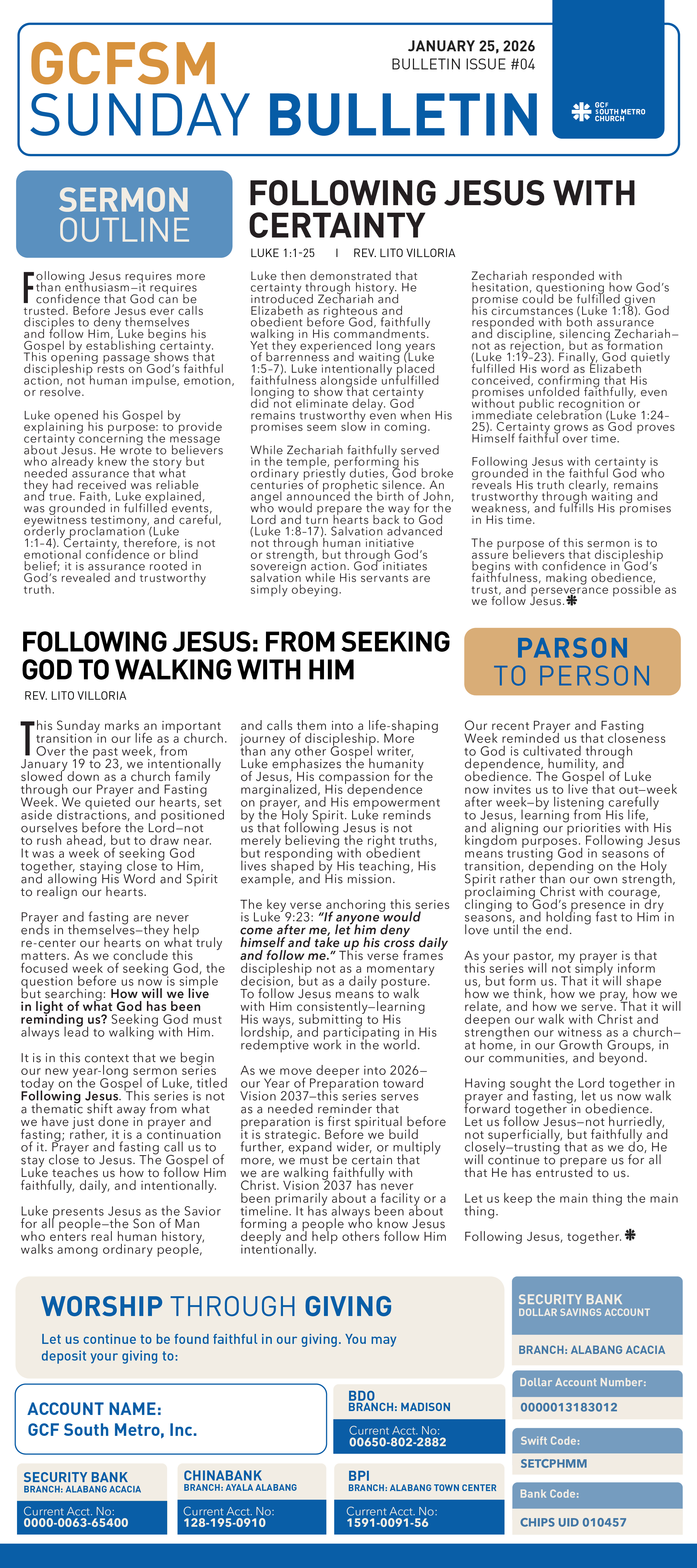 GCFSM Sunday Bulletin January 25, 2026