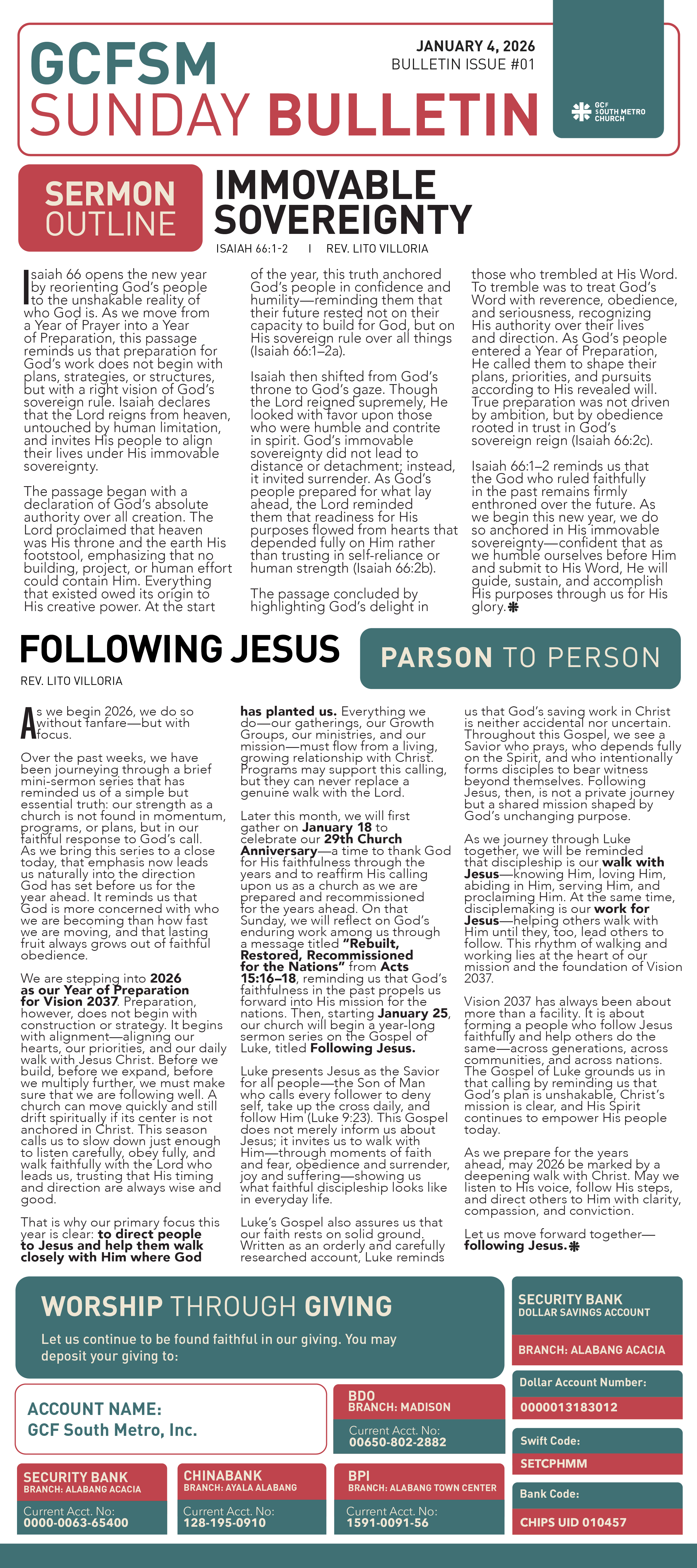 GCFSM Sunday Bulletin January 4, 2026