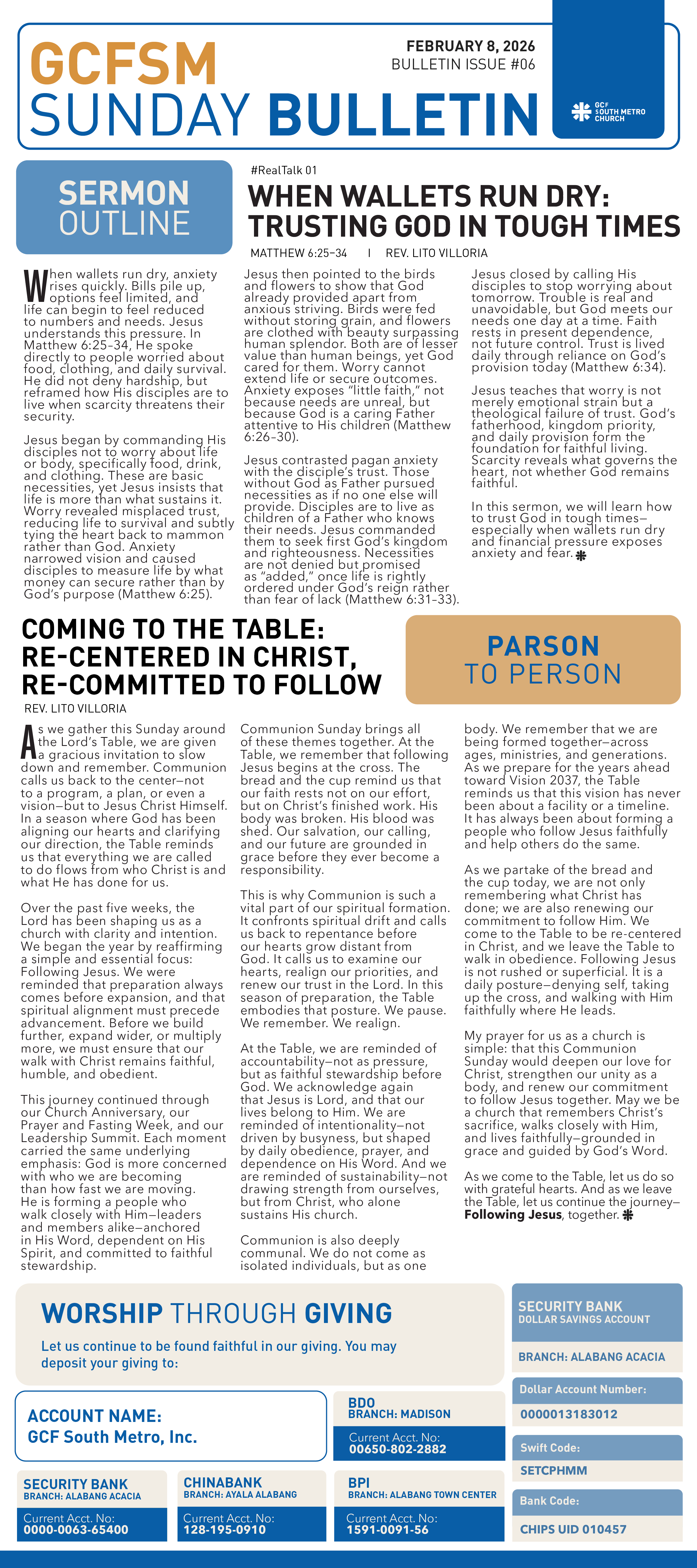 GCFSM Sunday Bulletin February 8, 2026