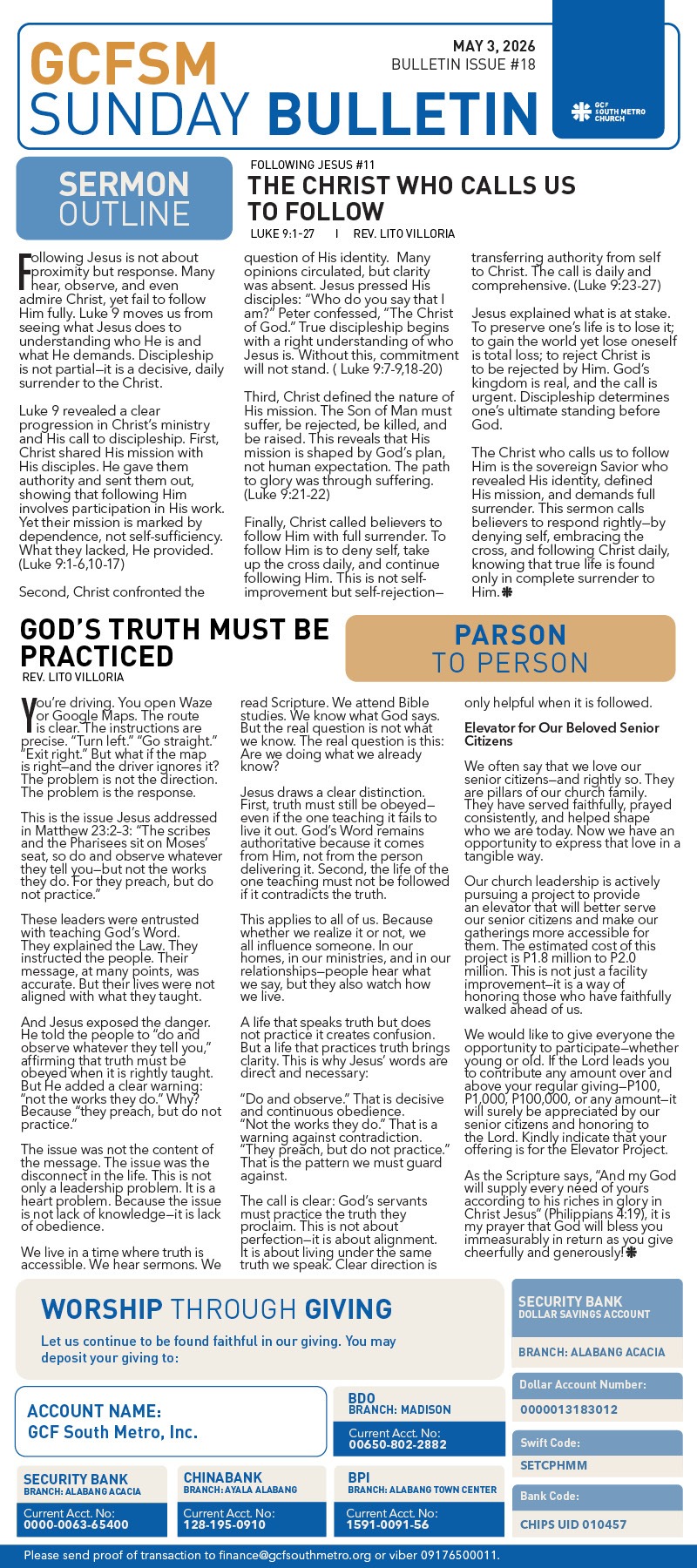 GCFSM Sunday Bulletin May 3, 2026